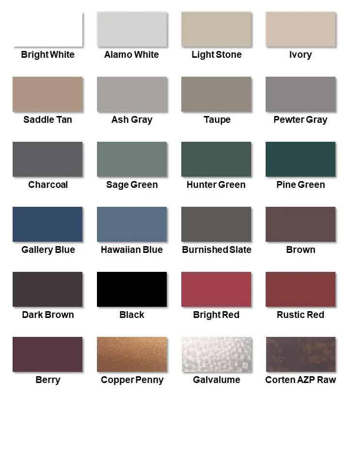 Corrugated metal color swatch chart